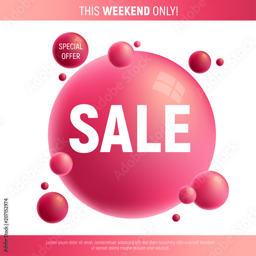 Red and purple sale desing with 3d bubbles