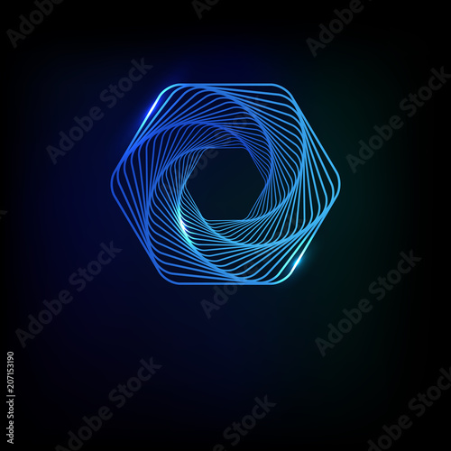 Hexagon glowing light banner on a black background. Hexagon abstract 3d. Abstract technology lines. Vector illustration.