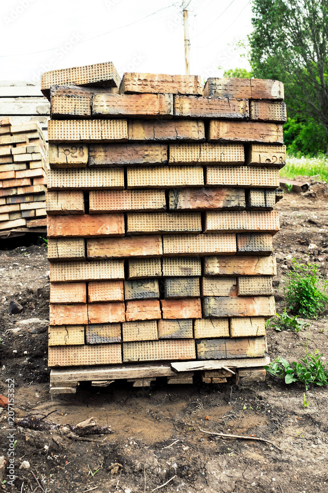 Brick tiles stacked on a pallet Brick tiles stacked on a pallet