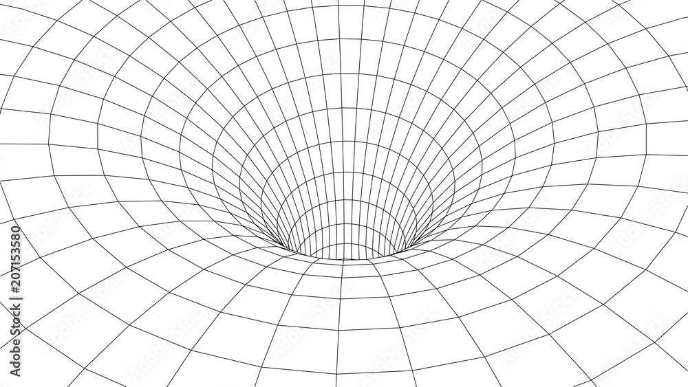 Fototapeta premium Tunel lub tunel czasoprzestrzenny. Streszczenie Wormhole Science. Siatka tunelowa 3D.Wireframe 3D tunel powierzchniowy