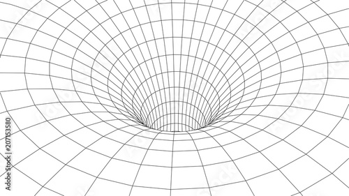 Tunnel or wormhole. Abstract Wormhole Science. 3D tunnel grid.Wireframe 3D surface tunnel.Grid texture
