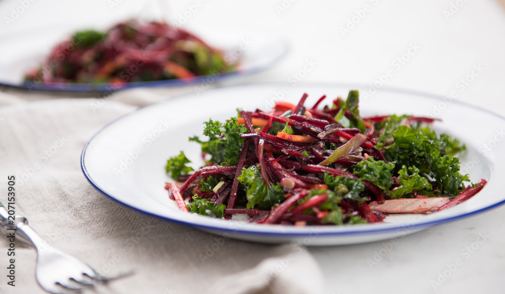 Beet and Carrot Salad with Kale and Sprouts