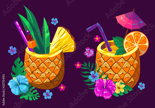 Summer cocktail in pineapple