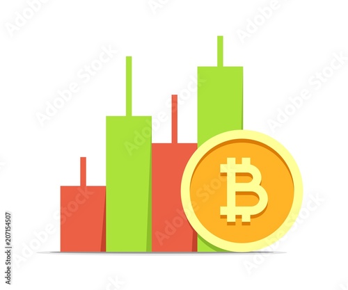 Bitcoin value data chart modern concept. Cryptocurrency flat vector illustration