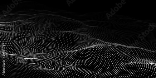 Abstract wave dots in dark background. Technology vector background. Big data. photo