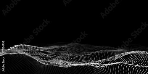 Abstract wave dots in dark background. Technology vector background. Big data. photo