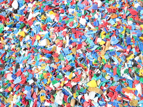Shredded pieces of plastic in different colors