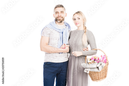 Wallpaper Mural Portrait of young happy couple standing with basket for picnic Torontodigital.ca