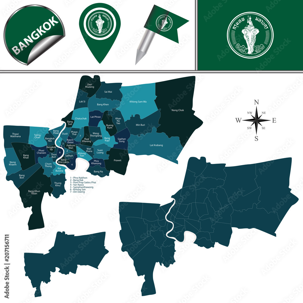 Fototapeta premium Map of Bangkok with Districts