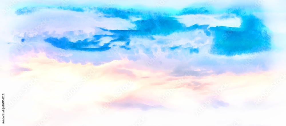 watercolor painting abstract sky, clouds background;