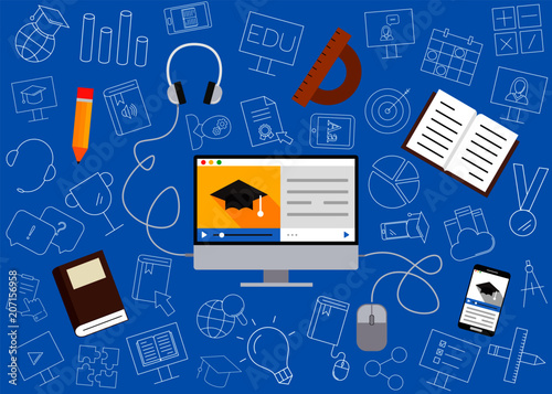 Modern design e-learning, online education concept. Website banner elements layout.