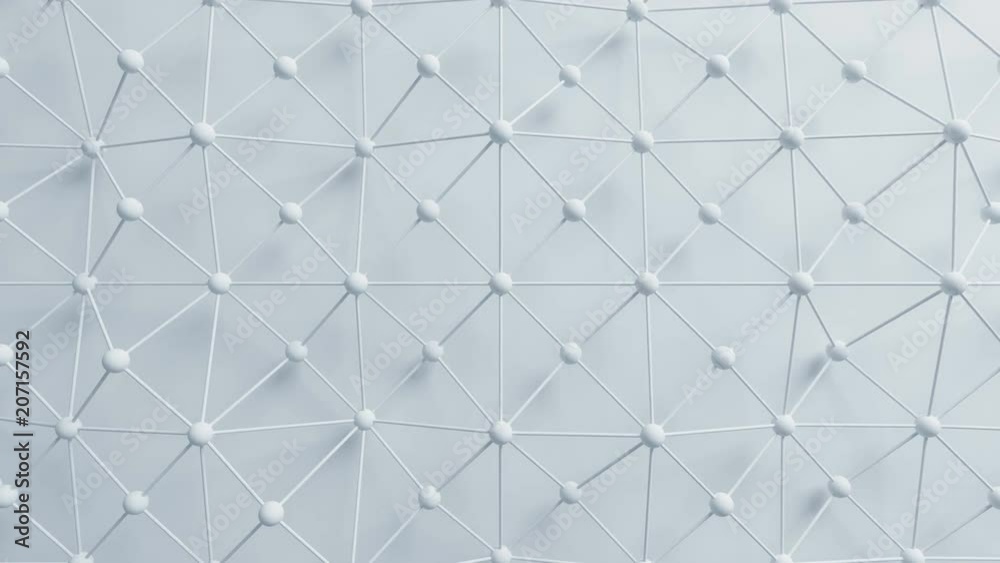 Beautiful White Network Grid with Lines and Spheres Morphing in Seamless 3d Animation. Abstract Motion Design Background. Computer Generated Process. 4k UHD 3840x2160.