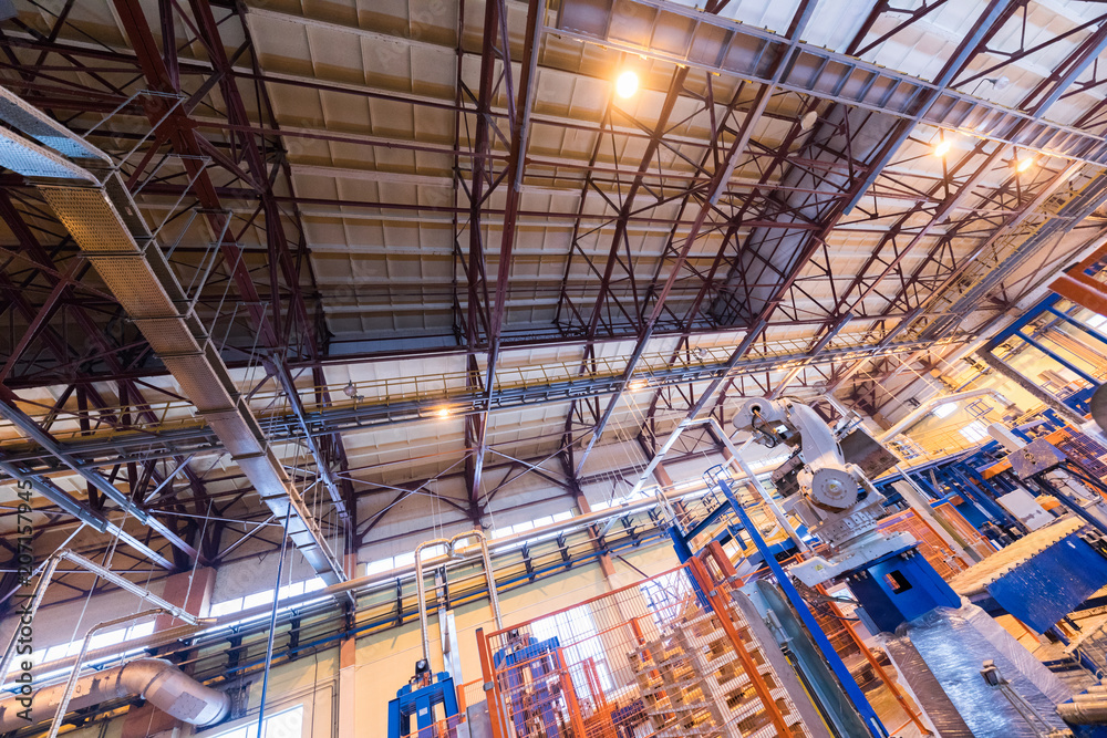 Fiberglass production industry equipment at manufacture background Fiberglass production industry equipment at manufacture background