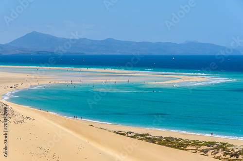 Aerial view of the lagoon on Sotavento Beach in Fuerteventura, Spain © kovgabor79