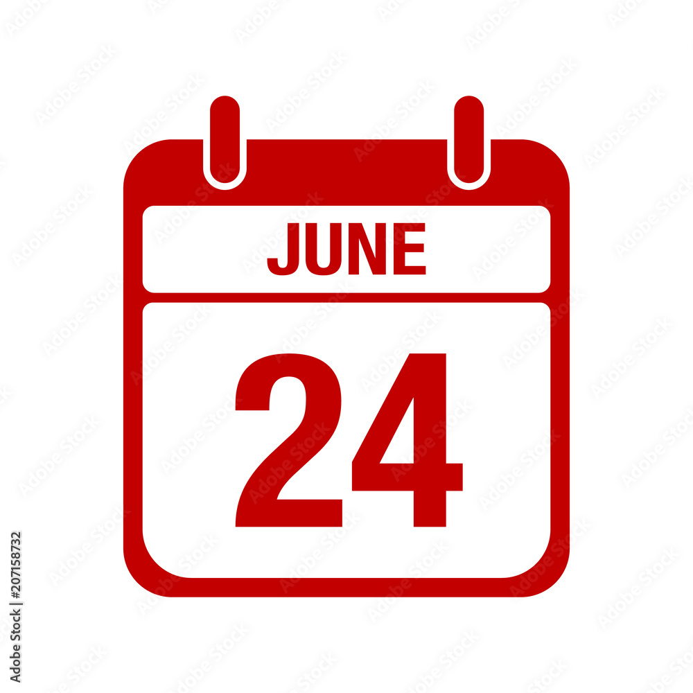24 june calendar red icon. twenty four 24 june calendar red icon. twenty four