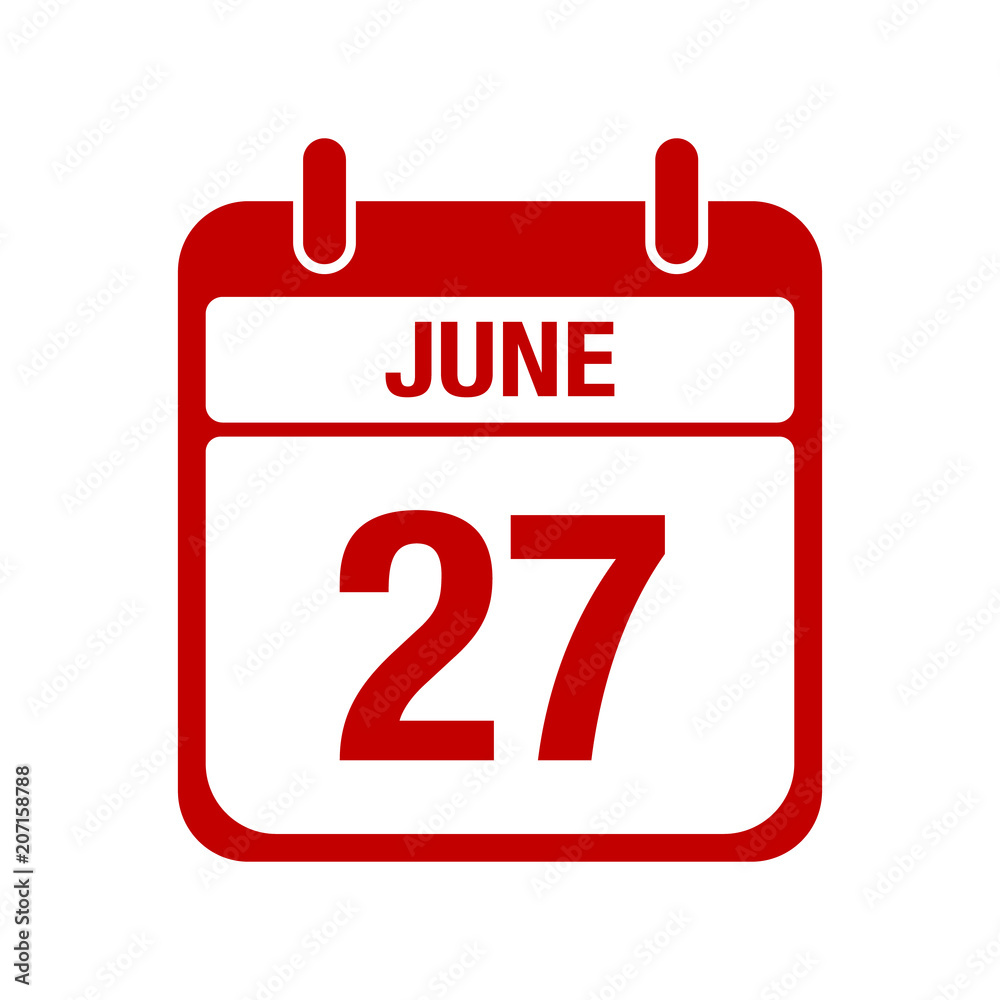 27 june calendar red icon. twenty seven 27 june calendar red icon. twenty seven