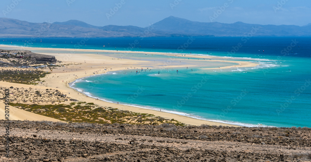 Aerial view of the lagoon on Sotavento Beach in Fuerteventura, Spain