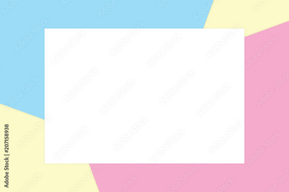 white rectangle frame on colorful pastel soft paper background cosmetics for copy space message, minimal flat lay style for fashionable cosmetics pastel color top view wallpaper geometric overlays