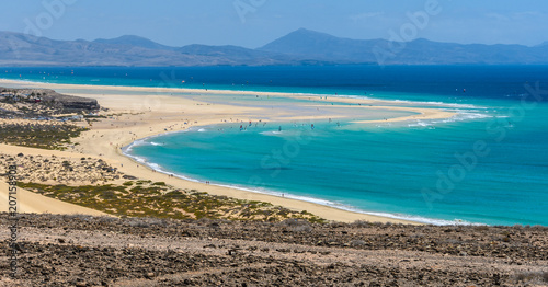 Aerial view of the lagoon on Sotavento Beach in Fuerteventura, Spain photo