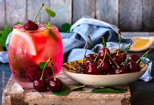 Cold cherry lemonade soda drink