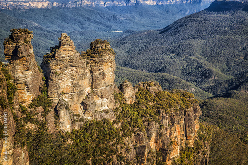 Three Sisters rock formation, Jamison Valley, Blue Mountains, New South Wales, Australia photo