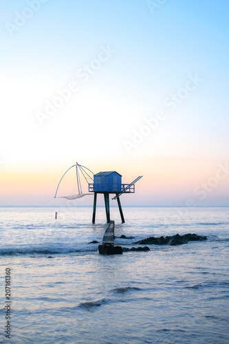 Fishing hut and fishing net, Saint-Nazaire, Loire-Atlantique, Pays de la Loire, France photo