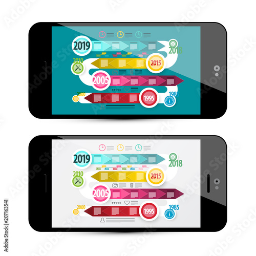 Vector Timeline Infographoc on Mobile Phone Screen. Online Infographics Design. photo