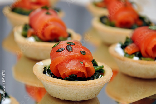Canape closeup. Smorgasbord at the party.