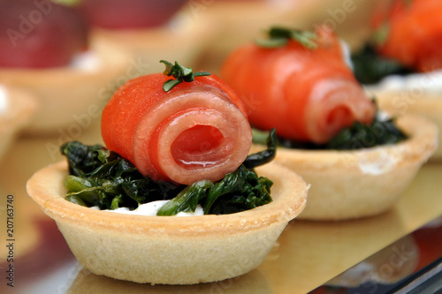 Canape closeup. Smorgasbord at the party.
