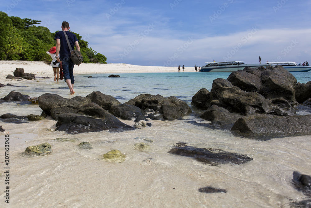 Holidays with friends on the beach, waking seaside, beach rock rugged coastline sea nature clear water Holidays with friends on the beach, waking seaside, beach rock rugged coastline sea nature clear water