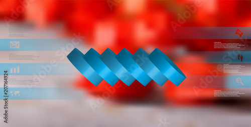 3D illustration infographic template with cylinder horizontally sliced to six spilled parts