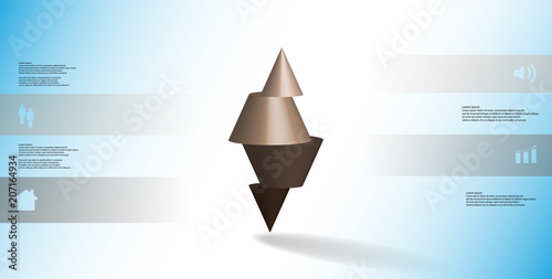 3D illustration infographic template with spiked cone horizontally sliced to four parts