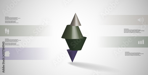 3D illustration infographic template with spiked cone horizontally sliced to four parts