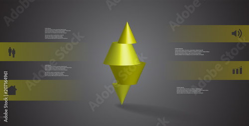 3D illustration infographic template with spiked cone horizontally sliced to four parts