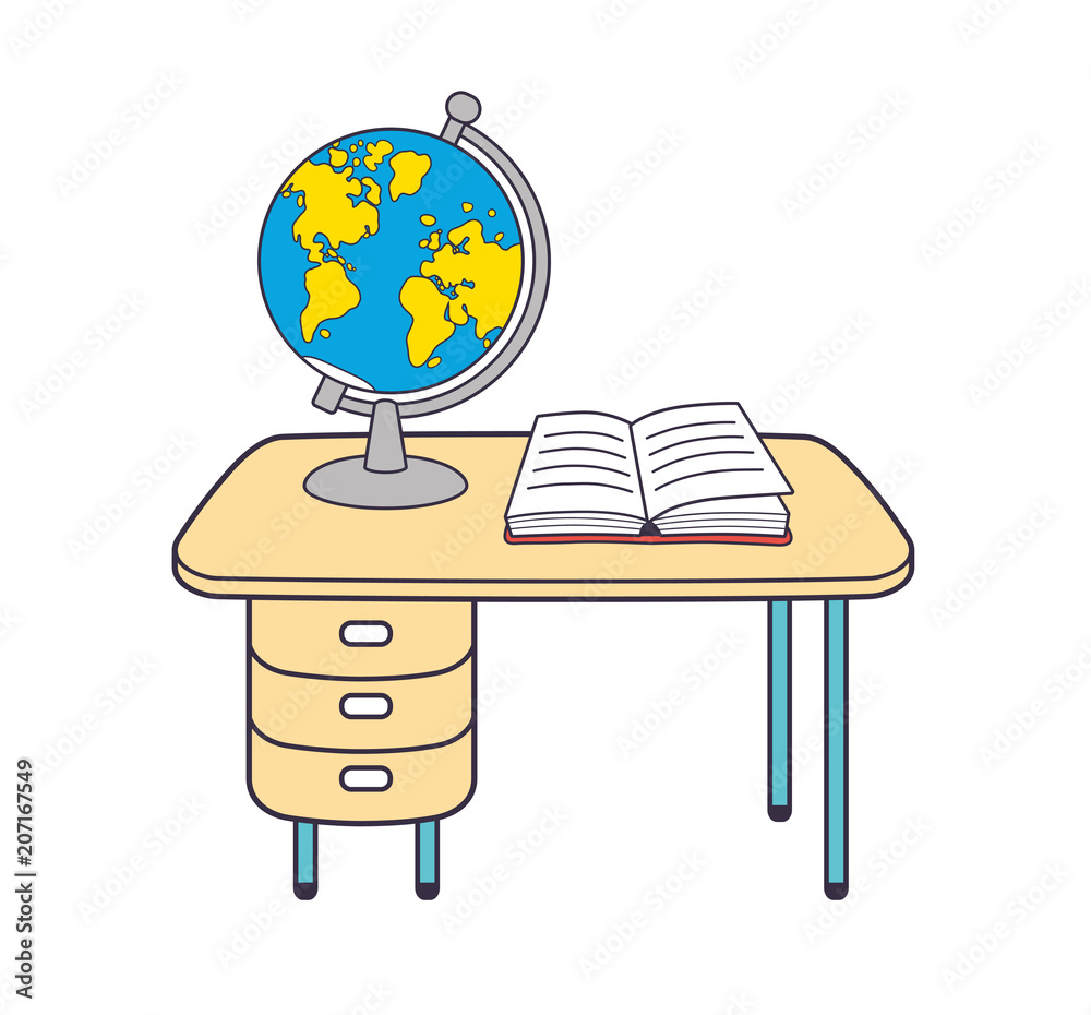 Globe and open book on a table isolated. Geography lesson. Stock Vector |  Adobe Stock