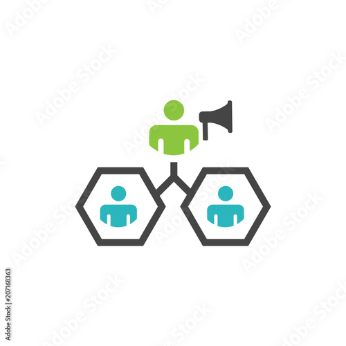 Spokesperson icon - person in a marketing position networks & coordinates with others