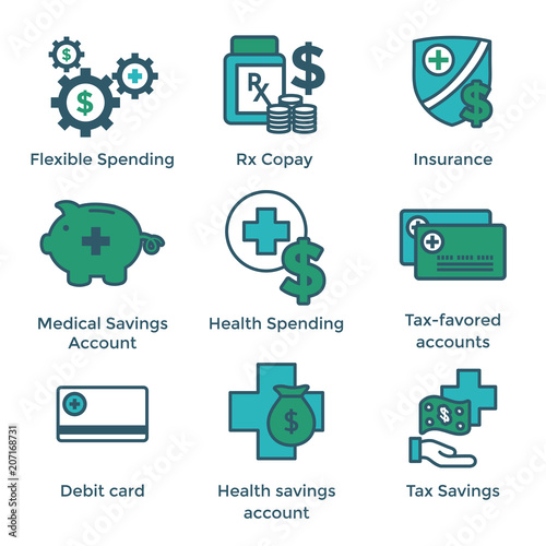 Medical Tax Savings - Health savings account or flexible spending account has HSA, FSA, tax-sheltered savings photo