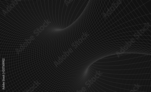 Abstract grid wormhole. Futuristic 3d portal. Ыpace-time portal 3d visualization. Wireframe tunnel.