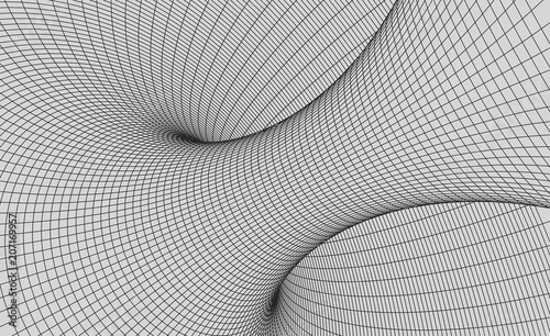 Abstract grid wormhole. Futuristic 3d portal. Ыpace-time portal 3d visualization. Wireframe tunnel.