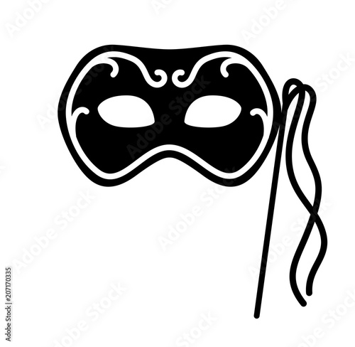 Isolated vector icon Carnival mask with floral pattern. Illustration on white background in black and white color

