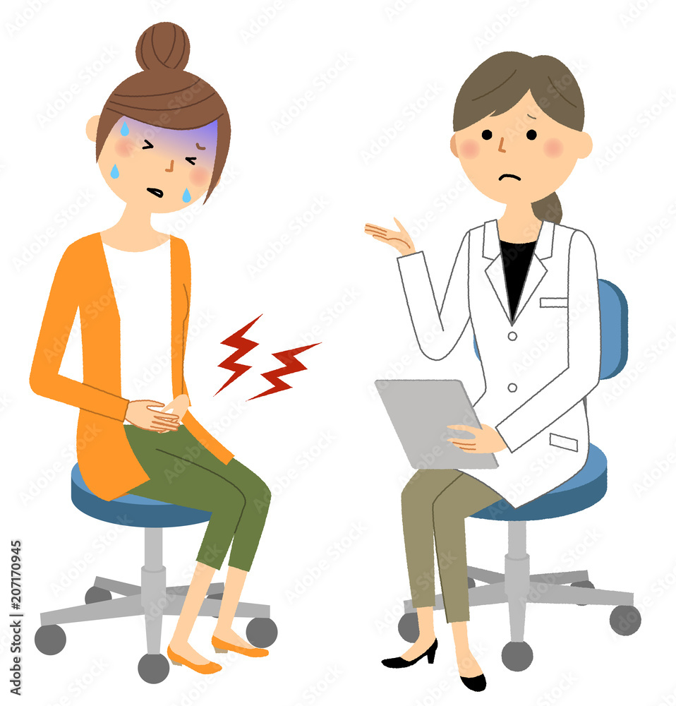 Fototapeta premium 白衣の女性 問診 診察 痛い