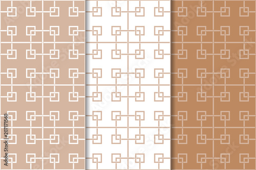 Brown and white geometric seamless patterns