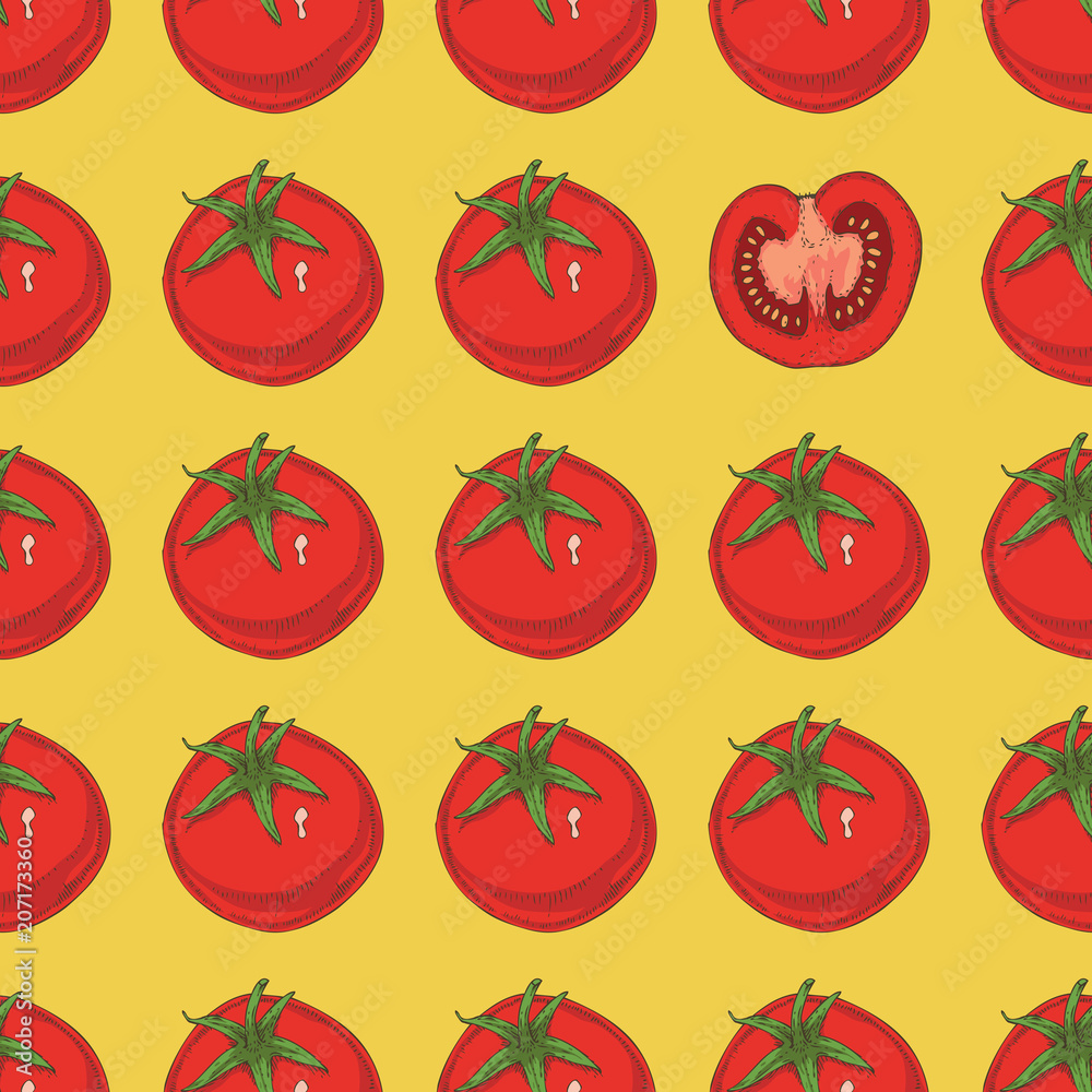 Seamless Pattern with Ripe Red Tomatoes Seamless Pattern with Ripe Red Tomatoes
