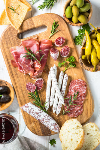 Antipasto delicatessen - meat, cheese and olives.