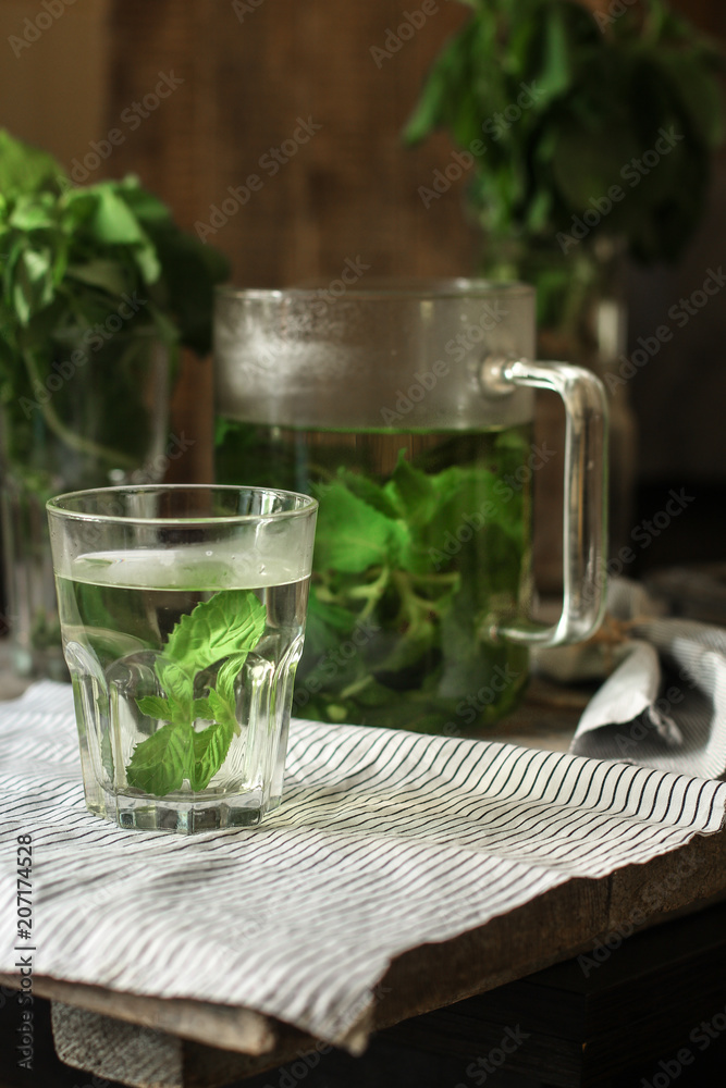 mint lemonade and fresh mint (fresh petals of mint in the cooled drink) - mojito mint lemonade and fresh mint (fresh petals of mint in the cooled drink) - mojito