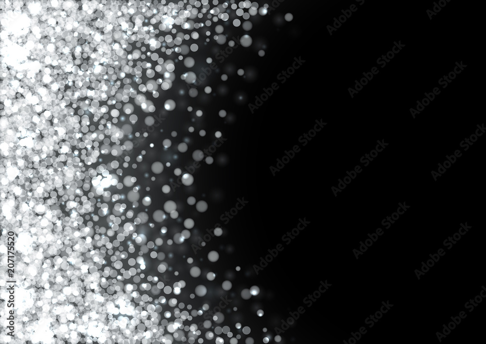 Obraz premium Silver glitter texture. Irregular confetti border on a black background. Christmas or party flyer design element. Vector illustration.