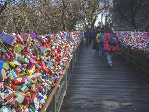 Seoul, South Korea - Nov 17 2017: Love padlocks at N Seoul Tower.