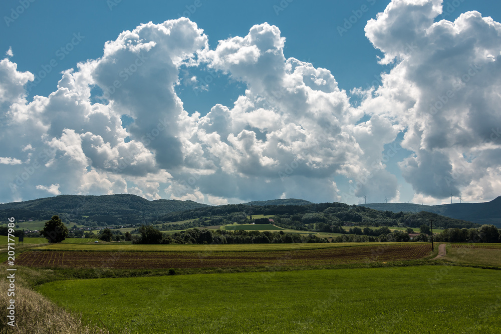 Fototapeta premium German countryside with forests, fields and meadows
