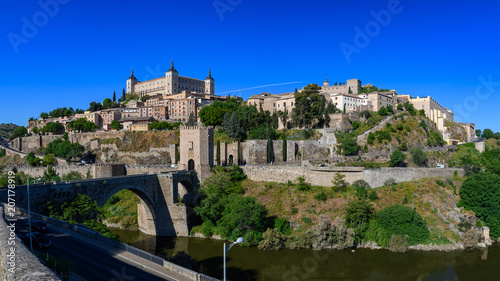 Alcantara Bridge and panorama of Toledo, Spain
