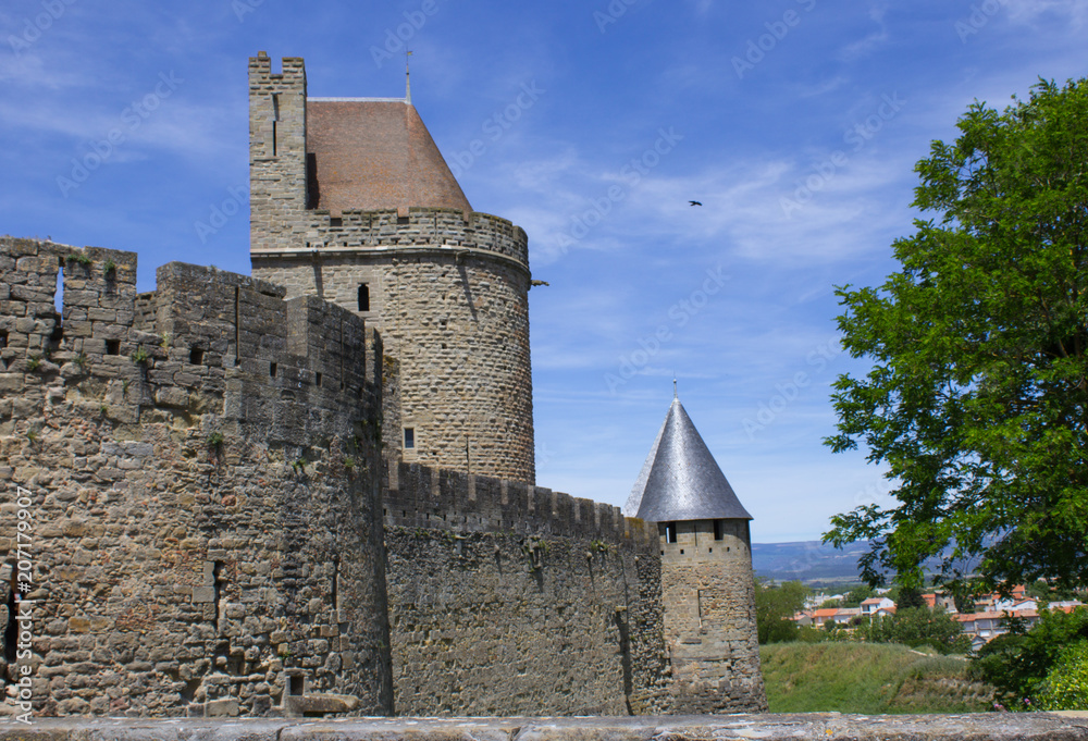 Ancient city castle of Carcassonne, France